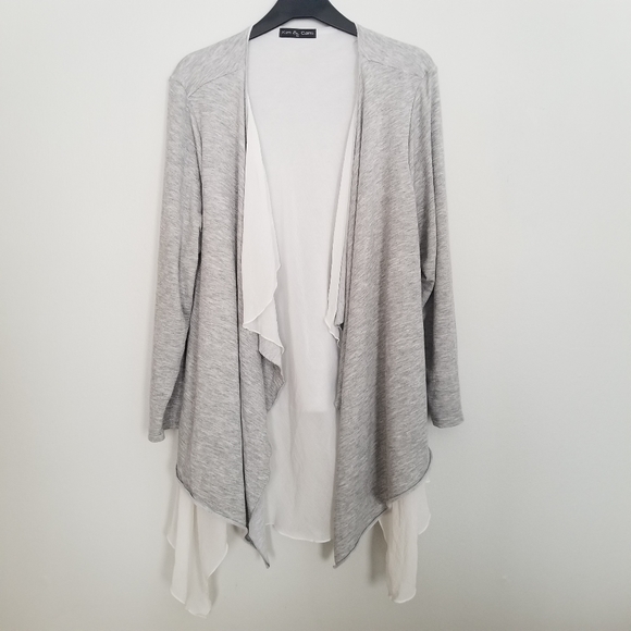 Kim & Cami 1X gray waterfall layered cardigan - Picture 1 of 6